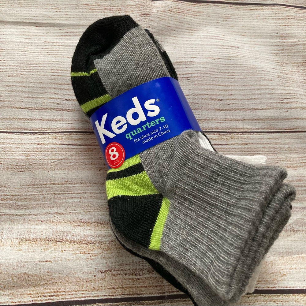 Keds 8-Pack QuarterCut Ankle Socks NWT Boys 7-10 Shoe Size | 6-7.5 Sock Size